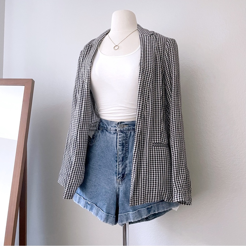 Open Front Gingham Blazer - Picture 1 of 6